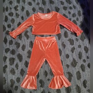 Little Girls Orange Velvet 2 Piece Outfit sz 18-24mo